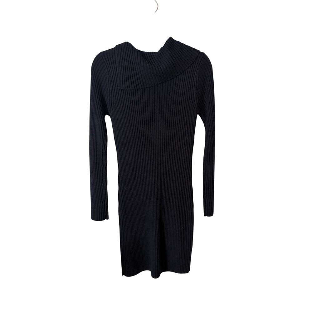 Calvin Klein Ribbed Sweater Dress S Asymmetrical Turtleneck Minimalist Fall Chic - Picture 2 of 6